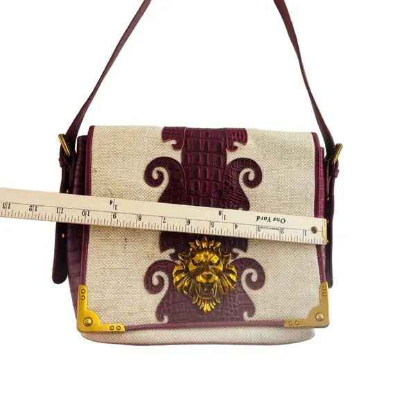 Sharif Canvas & Crocodile Leather Crossbody Bag With Lion Head Accent - Picture 13 of 13